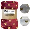 Tata Home Coperta Plaid Divano Flanella Copertina Invernale Calda Vellutata Plaid Letto Singolo Misura 160x210 cm Fantasia Cuori Oro Colore Bordeaux