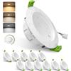 GY Certificato da TÜV Rheinland, Set da 12 Faretti LED da Incasso per Cartongesso Dimmerabili, 4.5W 708LM, 3000K Caldo/4000K Neutro/6500K Freddo Regolabili, Classe B, IP44, Φ80-95mm Foro Soffitto.