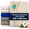 BCSHOP Lenzuolo Sotto Una Piazza e Mezza con Angoli 100% Crema di Cotone 125 GSM, con Elastico Perimetrale, Certificato Oeko-Tex Standard 100, per Materassi fino a 30 cm
