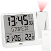 ADE Sveglia digitale radiocontrollata con proiezione e sensore esterno | orologio con visualizzazione della temperatura, data e giorno della settimana in italiano | incl. cavo di rete | bianco