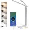 LENDOO Lampada Scrivania Led, Luce Scrivania Doppia Testa Batteria 2000 mAh | Porte USB, 5 Modalità Colore, Lamp Lettura Dimmerabile, Lampada Tavolo Touch, Piccola Lampada Notturna Integrata Per Camera