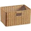SZLIFE Cestino Portaoggetti Rettangolare, Cestini Portaoggetti Bagno e Soggiorno | Contenitore Intrecciato Rattan Plastica con Bordo Rinforzato e Manici Laterali, Cesto in Vimini, Caffè Chiaro, 34.5x23x19Cm