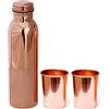 TreegoArt - Borraccia in rame puro da 1 litro con 2 bicchieri in rame, confezione regalo (bottiglia da 1000 ml, vetro da 300 ml)