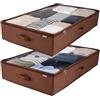 KROMS Contenitori sottoletto set da 2 - Marrone - 80 x 50 x 15 cm - Organizer armadio salvaspazio - Scatole per vestiti e biancheria - Contenitore sottoletto pieghevole - Organizzazione della casa