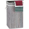 Relaxdays Cesto Portabiancheria bambù, Pieghevole, con Manici e Coperchio, Sacco Interno, 70 L, HxØ: 63x36 cm, Grigio