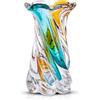 LCCCK Vaso da fiori in vetro soffiato a mano trasparente, altezza 24 cm, bellissimo vaso da fiori in vetro di mare color foglia di tè e ambra per bouquet, vaso colorato a bocca larga per casa, cucina, bagno