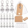 CREATCABIN 24 Set Portachiavi Albero della Vita per Dipendenti Sacchetti Organza Cartoncino Bianco Moschettone Girevole Portachiavi A Forma Cuore Lega Confezione Multipla per Apprezzamento del Team