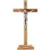 Ferrari & Arrighetti Crocifisso da Tavolo in Legno di Ulivo 32 cm | Cristo in Metallo Argentato | Base Stabile | Articolo Religioso Decorativo | Idea Regalo Battesimo Comunione Cresima