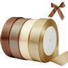 LuminaryLair 4 rotoli di nastro di raso in tinta unita, larghezza 22 m × 22 mm, per | rotolo marrone oro, nastro di raso regalo, nastro per imballaggio, artigianato, durata di compleanno e decorazione di nozze