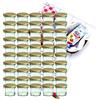 MamboCat Set di 50 vasetti in vetro da 125 ml, per marmellate, conserve fino a 66 coperchi dorati, con ricettario per gelificare con diamante