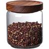 Jauhmui Barattoli con coperchio in legno, 500 ml/750 ml/1000 ml, ermetici, eleganti contenitori per spezie, rotondi, in silicone, senza BPA, per biscotti, tè, zucchero, chicchi di caffè (500 ml)