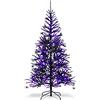 COSTWAY Albero di Natale Nero 183 cm con 250 Luci LED | Albero di Natale Halloween con 791 Punte di Rami in PVC e Ornamenti, per Casa, Ufficio e Negozio