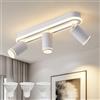MYCUL Faretti led Soffitto a 3 Fiamme Orientabile a 350°,Binario Faretti Soffitto 27W+3x5W Spot GU10, Faretto da Soffitto Bianco Caldo 3000K,Lampada da Soffitto Moderna,Faretto per Cucina, Soggiorno Bianco