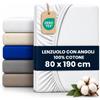 BCSHOP Lenzuolo Sotto Singolo con Angoli 100% Bianco di Cotone 125 GSM, con Elastico Perimetrale, Certificato Oeko-Tex Standard 100, per Materassi fino a 30 cm