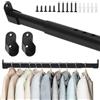 LOMUG Asta appendiabiti per armadio, asta appendiabiti allungabile, ovale, telescopica, con 2 supporti, per guardaroba, pareti, finestre, colore nero, 42-70 cm