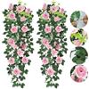 AIMUMEIF 2PCS Fiori Artificiali Pendenti Pianta Rampicanti da Interno Esterno,Piante Finte Artificiali Fiori Finti Piante Rosa per Matrimonio Giardino Parete Balcone,90cm (rosa)