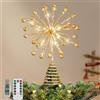 Lewondr Topper per Albero di Natale in Metallo Xmas 3D da 10,63 con 30 Lampadine LED, USB e Telecomando Stella Scintillante,Timer 6 Ore,8 Modalità di Luce Decorazioni per l'Albero Natalizio, Oro