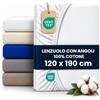 BCSHOP Lenzuolo Sotto Una Piazza e Mezza con Angoli 100% Bianco di Cotone 125 GSM, con Elastico Perimetrale, Certificato Oeko-Tex Standard 100, per Materassi fino a 30 cm