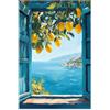 PDFI Stampa artistica da parete con finestra mediterranea con albero di limoni costieri, poster con paesaggio marino blu, immagini moderne per camera da letto, soggiorno, ufficio, decorazione 40,6 x 61 cm