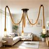 VETOLAKA 3 lampadari da soffitto con corda di canapa: plafoniera retrò, lampada a sospensione a 3 luci, a forma di ragno, plafoniera E27, lampadario in corda di canapa fai da te, per bastone