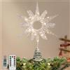 Lewondr Punta per Albero di Natale Xmas Stella in Metallo 14,17 con 30 Lampadine LED,Telecomando USB,Punta di Girasole Glitterato,Timer 6 Ore,8 Modalità di Luci Decorazioni Natalizie per Casa,Argento