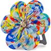 MurArt Orologio da Tavolo in Vetro di Murano realizzato a mano con una Forma di Fiore e misure 15x15 cm Made in Italy (1, Multicolor Blu)