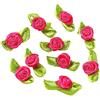 Blausky 100 pezzi Fiori Artificiali Rose, Rose con Fiocco e Foglia, Mini Rose in Tessuto di Raso, Patch di Rose Decorative per Cucito, Perline per Capelli, 3,2x1,8 cm, Rosa