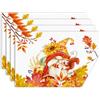 comfoyar Set di 4 Tovagliette Americane Gnomo Autunno, Tovaglietta Americane di Lino Foglie d'Acero Bacca e Scoiattolo Lavabile Resistenti al Calore per Decorazioni da Cucina e Tavola di Feste 30x45cm
