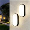ANWIO Lampada da Parete Nero, Luci da Esterno 14w, 1400lm, Luce Bianca Naturale 4000k, IP54,Applique da Esterno Ovale, Plafoniera LED Parete per Balcone, Scale, Corridoio, Garage, bagno, 2 Unità