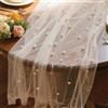 Cheynn Runner da tavola bianco, 300 x 80 cm, in chiffon, in tulle con perline, tovaglia in pizzo di perle, morbido tessuto in tulle, decorazione da tavolo per matrimonio, festa di compleanno, arco di
