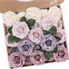 N&T NIETING Fiori Artificiali, Rosa Artificiali 25 Pezzi Schiuma Teste di Rose con Foglia e Gambo Regolabile per DIY Matrimoni Mazzi Nuziale Festa Casa Stanza Decorazioni (Colori Misti Polverosi)