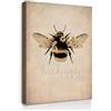 Galmcook Quadro su tela 30 x 40 cm con cornice - Ape con scritta Bee Happy, stampa artistica, ideale per soggiorno, camera da letto, corridoio o ufficio, con ganci fissi e nastro magico