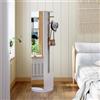 BestAlice Specchio completo girevole a 360° con piedistallo, ripiani e ganci in legno massello, specchio da appoggio con 2 cassetti e 4 appendiabiti, per camera da letto, soggiorno, bianco