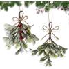 Apojgitn 2 decorazioni natalizie, ramo di vischio, decorazione natalizia artificiale | Ramo di vischio artificiale verde con bacche rosse e fiocco glitterato, decorazione invernale per Natale