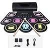 Coolmusic Batteria Elettronica, 9 Praticare Drum Pads con 2 Bacchette Pedali, Portatile Tavolo Pieghevole Digitale Tamburo Set, Adatto a Bambini, Adulti e Principianti