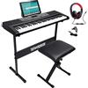 BAKAJI Tastiera Musicale Elettronica con 61 Tasti, Pianoforte Multifunzione con Supporto, Pianola Elettrica con Sgabello Ergonomico e Cuffie, 255 Ritmi, Ingresso USB, AUX e Leggio