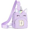 YOOLIFE Borsa a tracolla con lettere e unicorno, per bambine, Lilla, D | Marsupio personalizzato per ragazze, 3, 4, 5, 6, 7, 8, 9, 10 anni, con unicorno, regalo per donne, fidanzate, sorelle