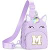 YOOLIFE Borsa a tracolla con lettere e unicorno, idea regalo per ragazze, 3, 4, 5, 6, 7, 8, 9, 10, 11, 12, 13, 14, 15 anni, idea regalo per donne, fidanzate, sorelle, Lilla, M