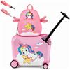 SOARS Valigia per Bambini Cavalcabile 18+12, 2 Pezzi (Rosa Unicorno-C) | Set Bagaglio 2-in-1 con Trolley a Mano Cavalcabile su 4 Ruote e Zaino per Bambini