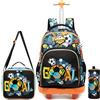 Egchescebo Zaino con Rotelle Bambino Pieghevole Calcio Trolley Zainetto Asilo Scuola Elementare Primaria Borsa Pranzo Portamatite Grande Carrello Valigia Ragazzo per Valigia da Viaggio Arancione