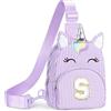 YOOLIFE Borsa a tracolla con lettere e unicorno, idea regalo per ragazze, 3, 4, 5, 6, 7, 8, 9, 10, 11, 12, 13, 14, 15 anni, idea regalo per donne, fidanzate, sorelle, Lilla, S