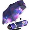 Knirps 4Kids - Ombrello tascabile per bambini, con bordo riflettente, Cosmic Kitty, 90 cm, Ombrello tascabile apribile
