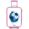 NoBoringSuitcases.com NoBoringSuitcases© Valigia Rosa Per Bambini Compatto Bagaglio Ultraleggero | 48x31x19 cm - Trolley A Mano Rigidi LED Ruote Valigie Bimbi - Ragazzo - Vibrazioni calcistiche - Blu