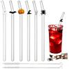 Balloome Set di cannucce decorative in vetro per Halloween, cannucce piegate | 6 ciondoli a forma di Halloween, 20 cm x 8 mm, in vetro borosilicato di alta qualità, accessori per feste, facili da pulire
