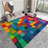 WHUOEUCO Tappeto Soggiorno Quadrati Colorati 140x200cm Tappeti Camera da Letto Lavabile, Tappeto Salotto Antiscivolo Grandi, Tappeti Pelo Corto con Stampa 3D