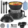 TZQFROCE Microwave Ramen Bowl Instant Ramen con coperchio e cucchiaio portatile forno a microonde per zuppa, pasta, insalate (nero)