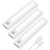 Vicloon Luce per Armadio, 3Pcs Lampada Guardaroba LED con Sensore di Movimento, Batteria Ricaricabile Luce con Striscia Magnetica Adesiva, Luci Notturne per Armadio, Scale, Bagno, Camera, Corridoio