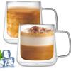 PORFOYO Set di 2 Bicchieri a Doppia Parete, 400ml Tazze da Cappuccino con Manico, Tazze da Caffè per Latte, Cappuccino, Succo, Tè, Acqua