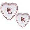 ARCA, Set di 2 Piatti in Porcellana a Forma di Cuore, con Decorazione Natalizia Babbo Natale, Resistenti e duraturi, Ideali per la Tavola, Idea Regalo di Natale, in Diverse Misure