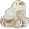 vancasso RENO - Set di stoviglie da 6 persone, 36 pezzi, in gres porcellanato, servizio da tavola moderno, piatti da dessert, ciotole per cereali, antigraffio, lavabili in lavastoviglie e adatti al